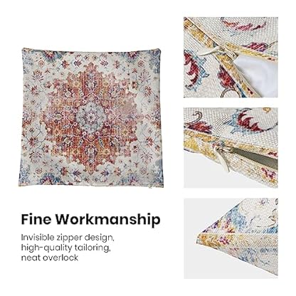 Boho-Kissenbezüge, 45,7 x 45,7 cm, 2 Stück, ethnisches Design, dekorative Bohemia-Dekokissen, Leinen, Orange, Blau, Teppichmuster, Bauernhaus-Kissen, Outdoor-Kissenbezüge für Sofa, Couch, – Bild 5