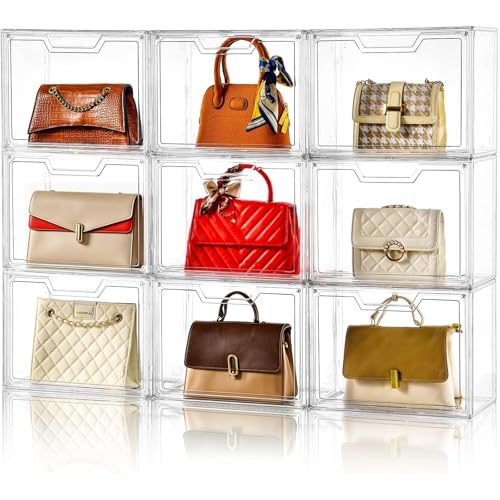 Image of Purse Organizer for Closet,Clear Acrylic Display Case for Handbag Organizer, Purse Storage Box with Magnetic Door, Plastic Storage Bins for Book, Collectibles, Cosmetic (9 Pack)