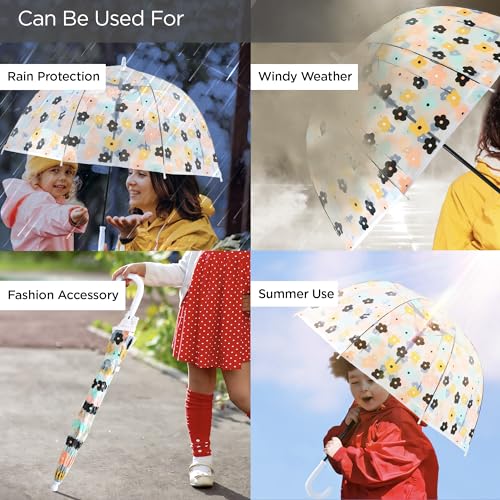 Image of UMAI 64.5 cm Folding Umbrella Transparent | 8K Fiberglass Ribs | Auto Open & Non-slip Handle | Travel Friendly Windproof | Umbrella for Women, Men & Kids| Floral Print | White