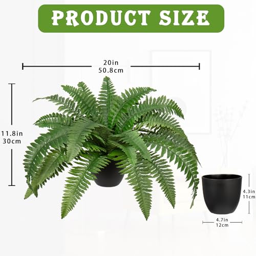 Hollyone Artificial Fern Potted Plant for Outdoors & Indoor Faux Boston Fake Fern Bush Plant in Pot for Patio Garden Farmhouse Windowsill Entrance Porch Office Living Room Decoration Home Decor by Hollyone - Image 2