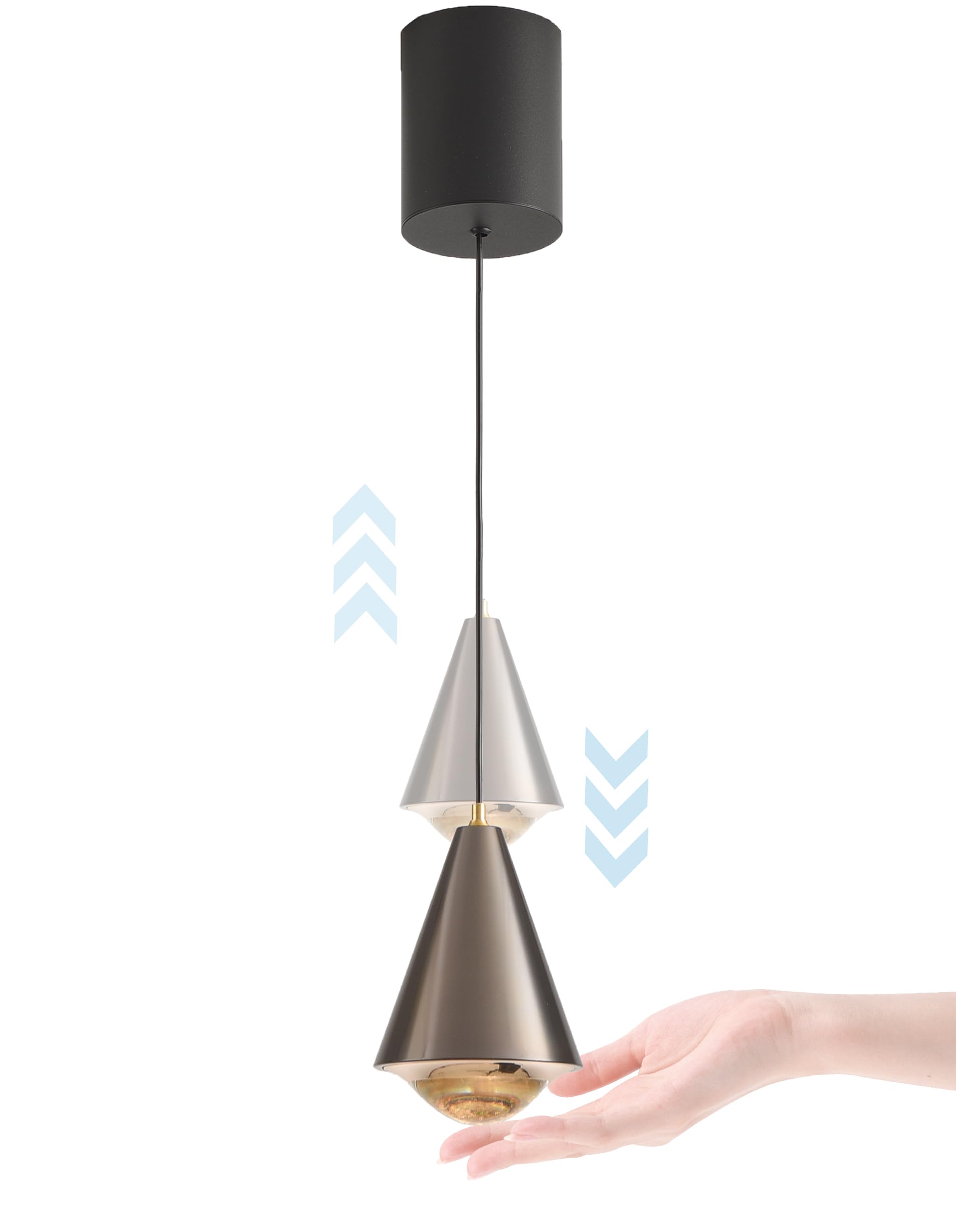 YOXANG Creative Lifting Lighting Touch Switch Dimming Pendant Light Bedroom Rise and Fall Mini Adjustable Hanging Lights Dining Room Aluminium Art Deco Cone Shape Chandeliers LED Bulb Warm Light Black