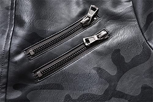 Maiyifu-Gj Camo Motorcycle Jacket For Men Faux Leather Windproof Moto Coat Vintage Bomber Hoodie With Removable Hood (Grey,X-Large) #TOP4