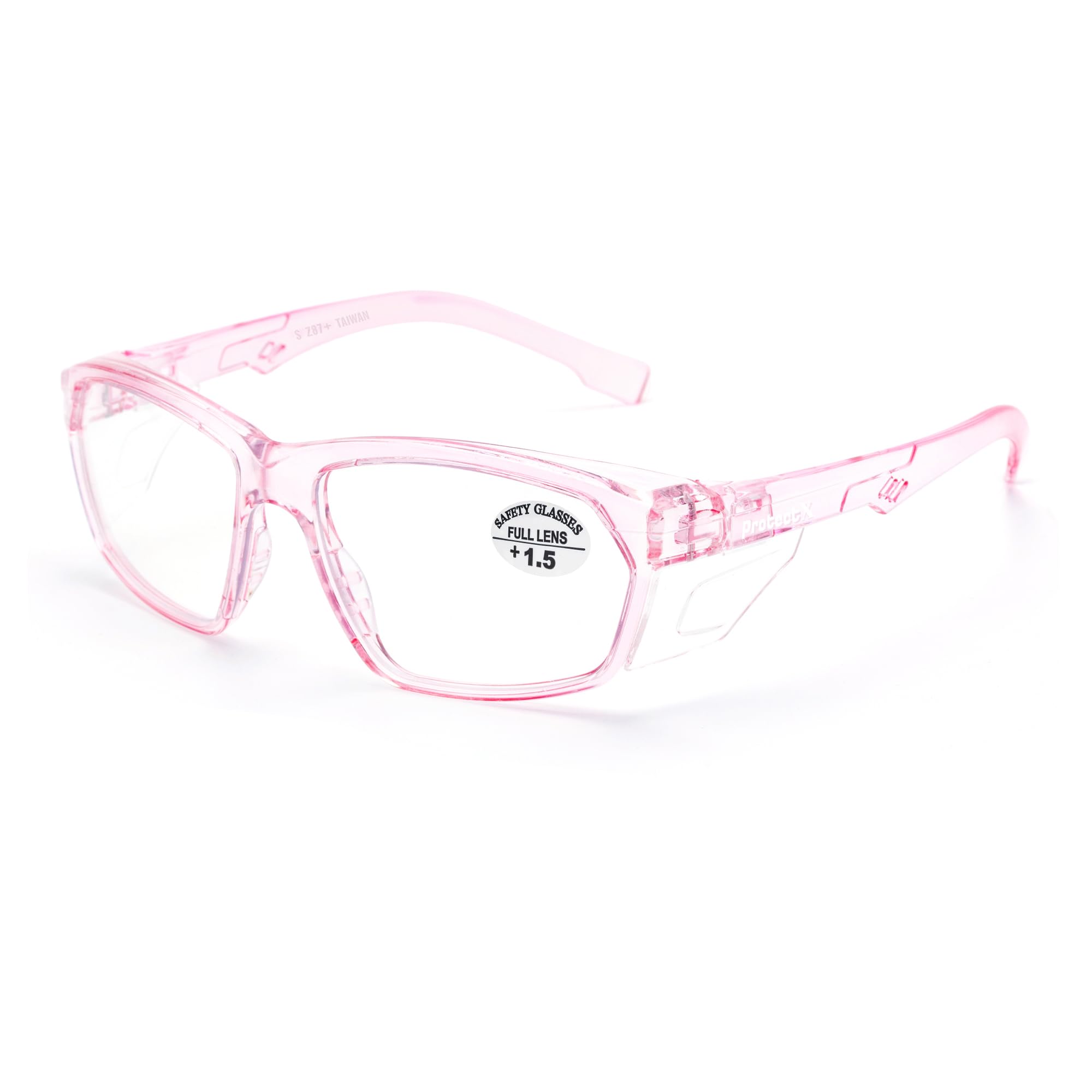 ProtectX Rosa Schutzbrille mit Lesegeräten, Anti-Beschlag-Schutzbrille mit Seitenschildern, ANSI Z87.1 Schutzbrille für Herren Damen Lesebrille 1,5 Dipoter