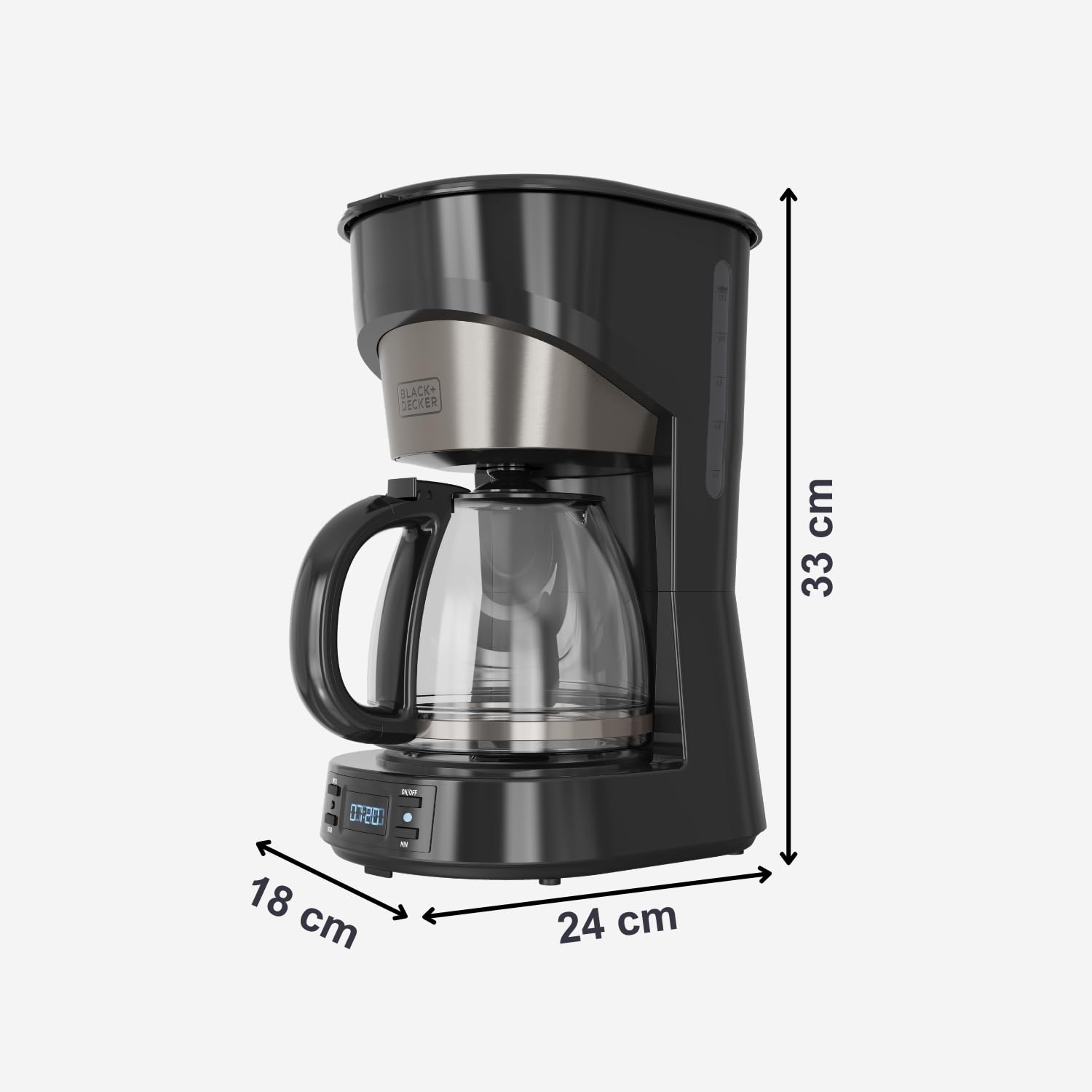 BLACK+DECKER – Macchina da caffè americano BXCO1002E | 1000W | 12 tazze | Timer 24h | Controllo digitale | Sistema antigoccia | Piastra riscaldante | Auto-off | Filtro lavabile | Inox antigraffio