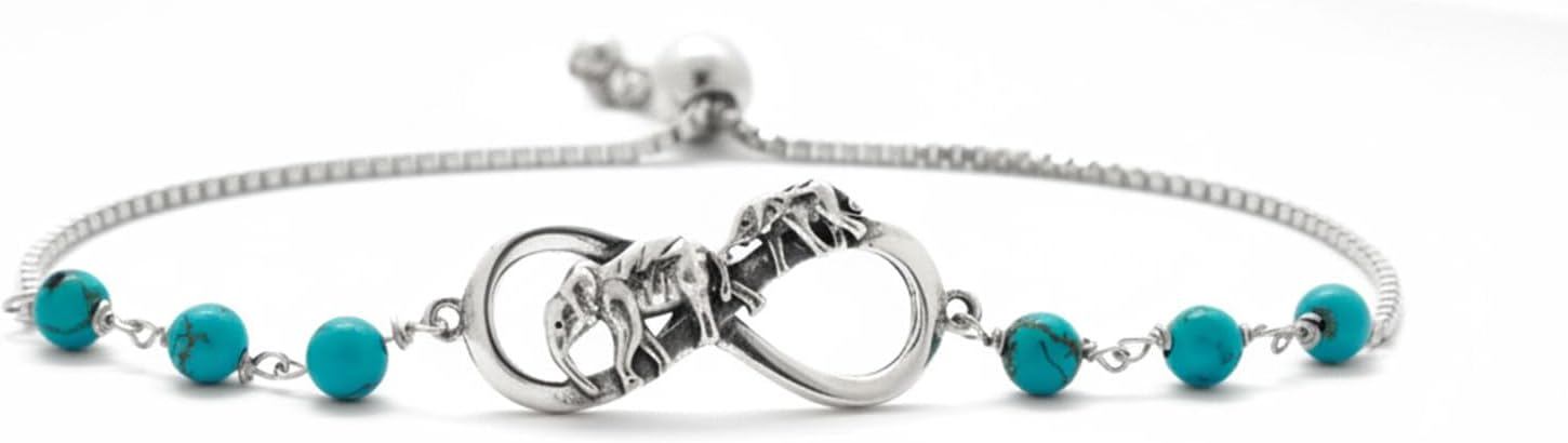 Genuine Turquoise Elephant Bead Bracelet for Women 925 Sterling Silver Real Turquoise Adjustable Boho Native American Bracelets 6 to 8 Inch