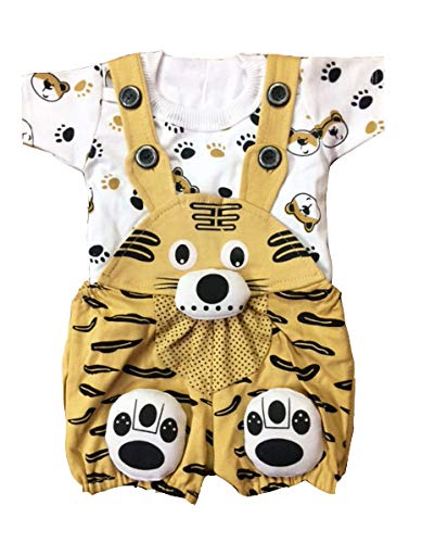 Image of Tendercare baby boy & baby girl half sleeves printed cotton dungaree set with Tshirt (0-2 year, pack of 1),(check size chart) (nude beige, 12-18 Months)
