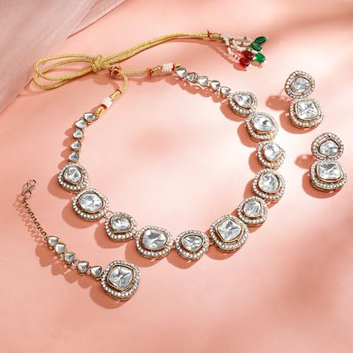 Image of Rubans Kundan Necklace Set Traditional Jewellery Gift for Women & Girls