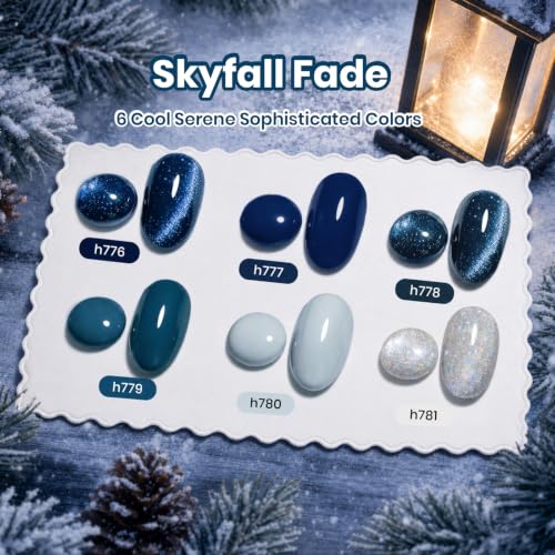 Image of Beetles Blue Gel Nail Polish Set, 6 Colors Navy Teal Glitter Gel Polish | Deep Blue Shimmer Gel Includes navy, teal and dark blue glitter shades with reflective sparkle, soak off UV /LED gel formula.