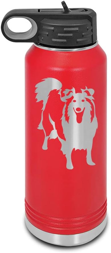Sheltie Laser Engraved Water Bottle Customizable Polar Camel Stainless Steel Many Colors Sizes with Straw - #2-32 oz - Red