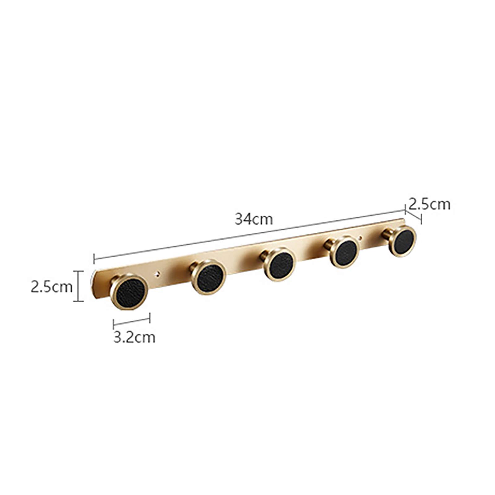 Patère Murale avec 5 Crochets, Laiton Porte Manteau Or Brossé, pour Cuisine, Salle de Bain, Bureau, Installation à Vis, Black Shell