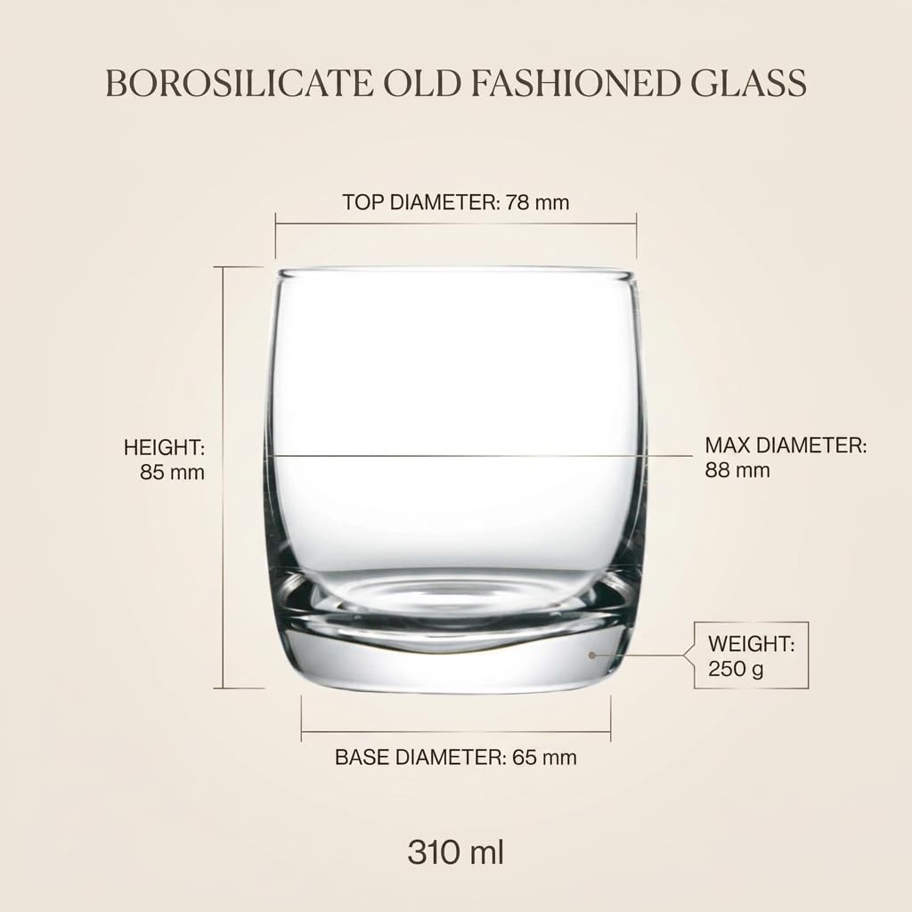 Borosilicate Glass Old Fashioned Whiskey Glasses, 10.5 oz, Clear, Set of 6 | Thick Weighted Base for Bourbon, Cocktails, Juice, Water and Daily Drinks