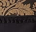 Chezmoi Collection Royale 4-Piece Jacquard Floral Window Curtain/Drape Set Sheer Backing Tassels Valance, Black/Gold