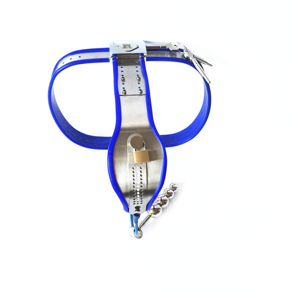 BDSM Cintura di castità invisibile in acciaio inossidabile Donna con metallo 4 sfere Plug anale Tipo T Castità Bondage Mutandine Intimo Cintura di castità Giocattoli sessuali for donne(Blue Bla