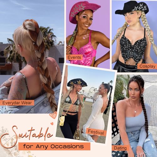 Seikea SK-2P-26LSBZ258-HD14/88H Braid Ponytail Extension With Glitter Hair Tinsel, 2Pcs 26 Inch Long Straight Diy Braid Hair Extension With Hair Tie, Wrap Around Hair Extensions Ponytail Hairpiece Blonde Pale Gold Highlights thumb #5