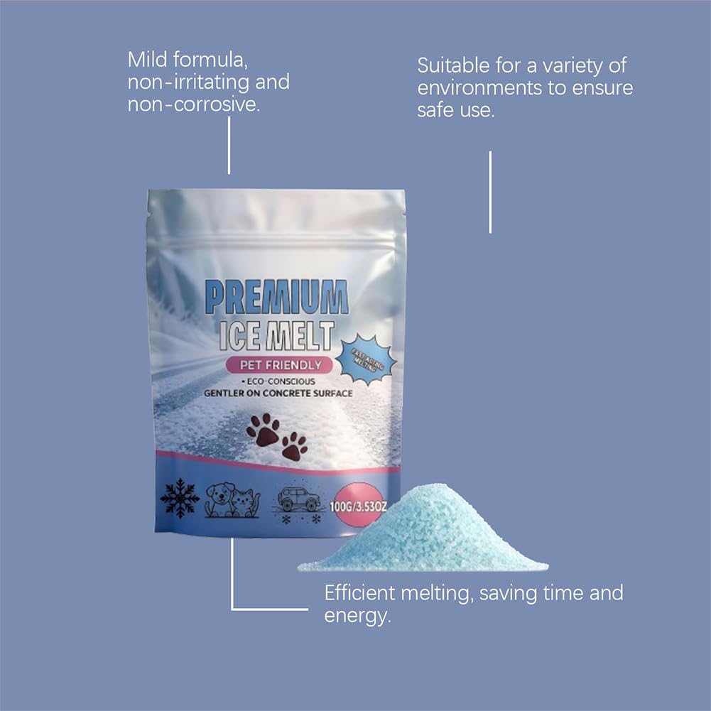 2026 ICES & Snow Melts,Ice Melt - Pet Safe Ice Melt,Pet Friendly Salt for ICES and Snows,Fast-Acting Snow Melts/Ic-e Removal for Driveway Sidewalk,Resealable 100g Bag — view 7