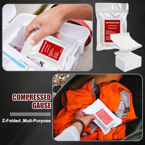 Image of Threlaco 10 Pcs Z-Folded Compressed Sterile Gauze 4.5 inch x 4.1 Yards Combat Gauze Trauma Pad 6-ply 100% Cotton for Emergency Wound Dressing, First Aid Ifak Supplies Trauma Kit