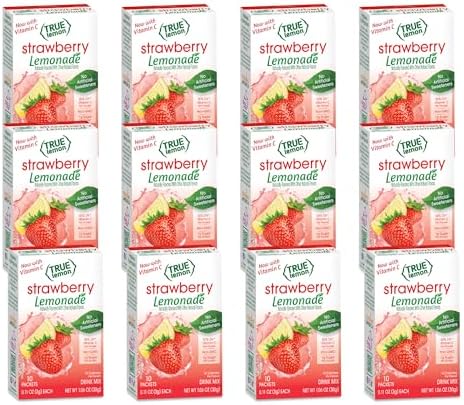 True Lemon Strawberry Lemonade Drink Mix, Made from Real Lemons, Low Calorie, Low Sugar, Lemonade Drink Mix, 10 Count, 1.06 oz (Pack of 12)