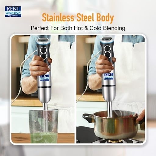 Image of KENT Hand Blender Plus Chopper 450 W | Variable Speed Control | Turbo Switch for Fast Blending & Chopping | Hot & Cold Blending | Low Noise DC Motor | Multiple Attachments Chopper, Whisker & Jar