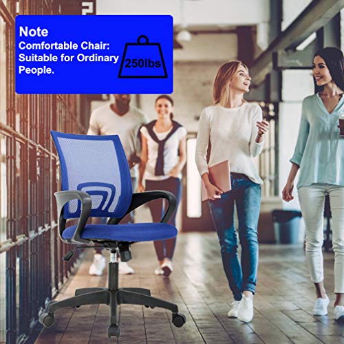 BestOffice | Ergonomic Office Chair | Mid-Back Swivel Desk Chair | Breathable Backrest & Lumbar Support | Adjustable Height | Sponge Seat | Rolling Wheels | Blue | for Adults & Women