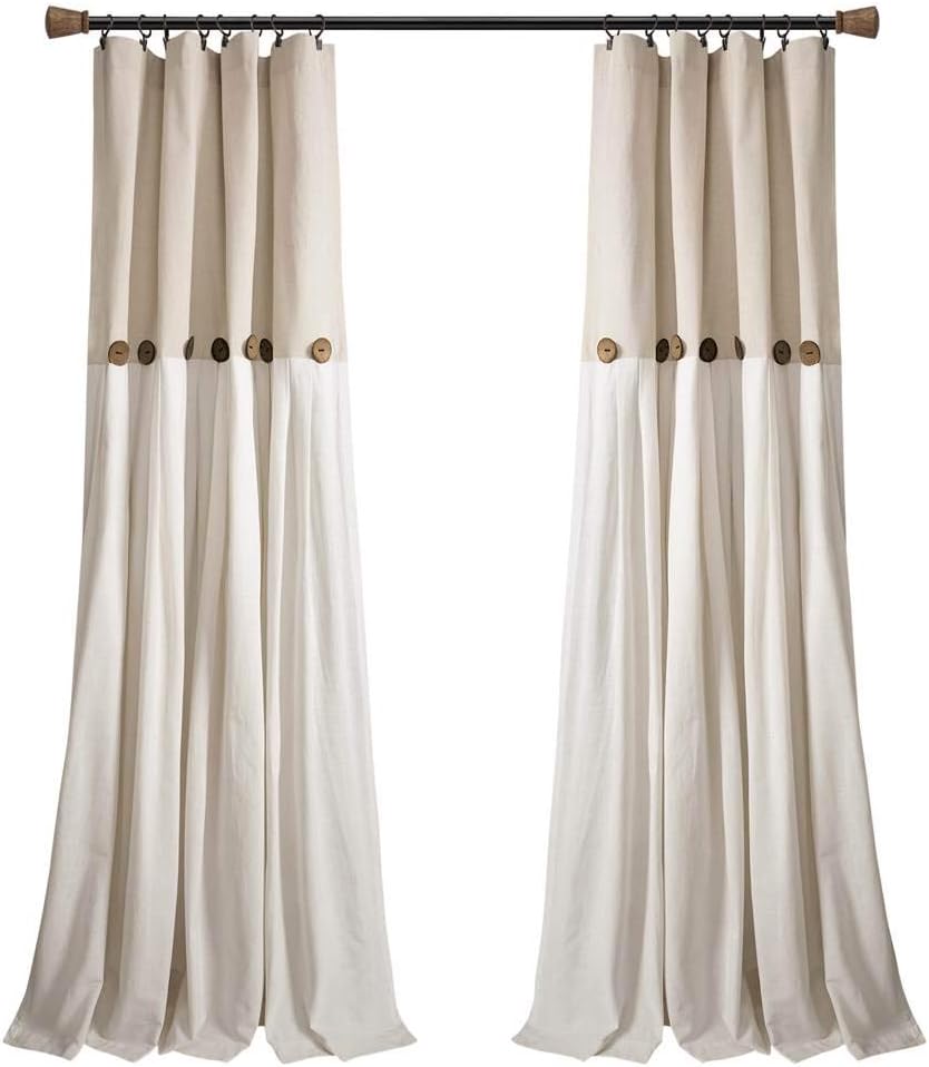 Lush Decor Linen Button Window Curtain Panels Single Linen 40X95