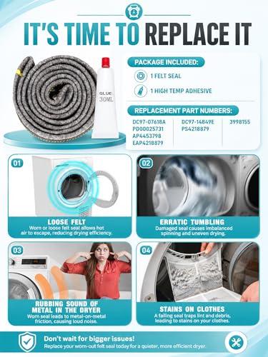 Image of Dryer Drum Felt Gasket Seal Repair Replacement Kit DC97-07618A Fit for Samsung DV42H5200EP /A3 DV50K8600EV /A3 DV52J8700GP /A2 DV50K7500EV /A3 DV45K7600EW /A3 DV48J7700EW /A2 DV45H6300EG /A3 & More