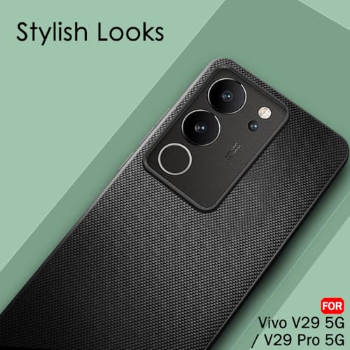 Image of TheGiftKart Back Cover Case for Vivo V29 / V29 Pro 5G | Slim & Lightweight | Ultra-Premium Design | Camera Protection Bump | Fabric Texture Case Cover (PC & TPU, Black)