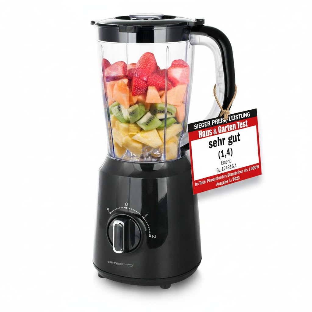 EMERIO Batidora de pie, función de hielo picado, recipiente de 1,​5 l, 2 velocidades + función de pulso, unidad de cuchillas de acero inoxidable, interruptor de seguridad, 500 vatios, BL-​124816.8