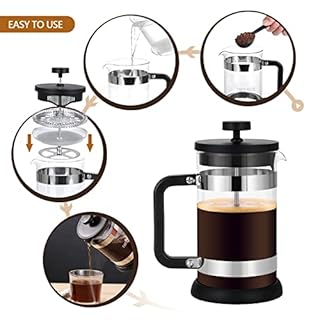 TBGENIUS 4 Cup Cafetiere Coffee Press, French Press Maker for Filter Coffee, Loose Tea and Milk Froth, 4 Level Stainless Steel Filter, Heat Resistant Borosilicate Glass, 0.6 L / 21 oz