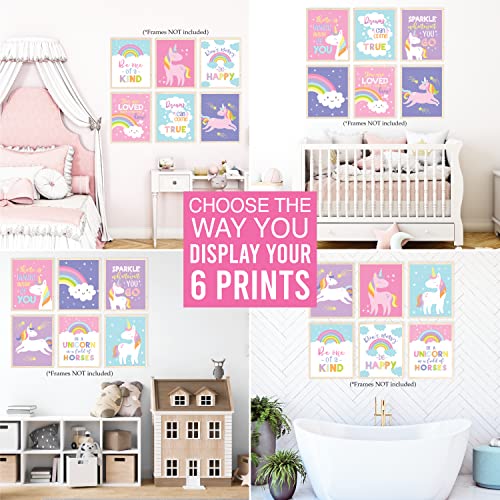 Image of Hadley Designs 6 Unicorn Room Decor for Girls Bedroom - Unicorn Wall Decor Posters for Kids, Reversible Unframed Wall Art Pictures for Toddlers & Girls Bedroom Decors, Made in USA