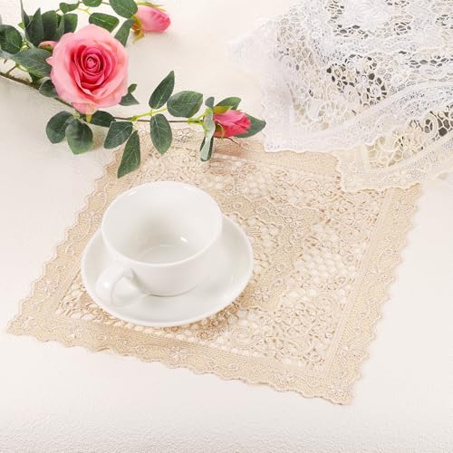 Set de table brodé dentelle rétro marron 30,5 cm carré napperon nappe - 5