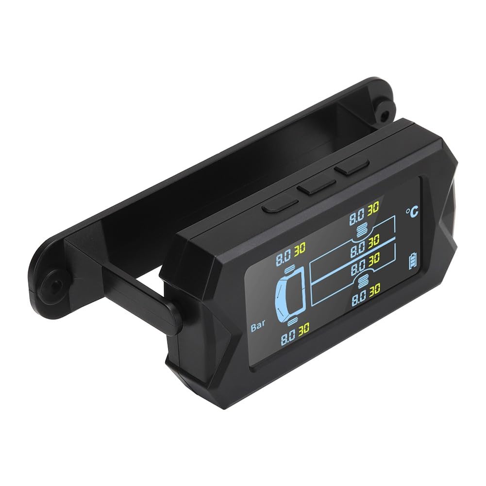 Solar TPMS z 6 czujnikami zewnętrznymi i wyświetlaczem LCD do monitorowania ciśnienia w oponach samochodowych, alertów w czasie rzeczywistym i bezpieczeństwa, kolor czarny