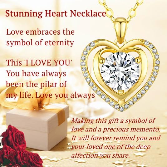 Miniatura 7 de Collar dorado con dije de corazón de moissanita para mujer, gema creada en laboratorio, "I Love You", boda, aniversario, cumpleaños, Navidad, Día de