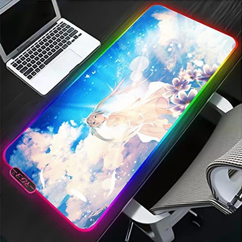 Mouse Pads LED Double Ponytail White Skirt Cute Girl Anime Large Mouse Mat XXL Soft Non-Slip PC Keyboard Pad Gaming RGB Extended Laptop Tablecloth 30X80X0.4cm