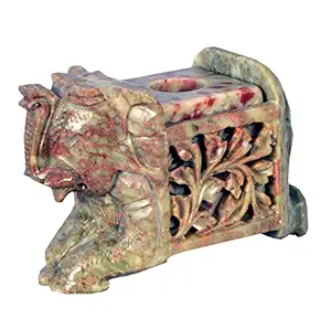 Avinash Handicrafts Soap Stone Carved Candle Stand (1face Elephant) (11cm X6cm X7.5cm)