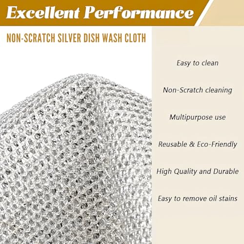 Image of Solitude 12 Pack Double Layer Non-Scratch Wire Dishcloth, Steel Scrubber for Utensils Cleaning, Multipurpose Wet and Dry Cleaning Cloth Stainless-Steel Dish Wash Rag for Washing Dishes, Kitchen, Sinks