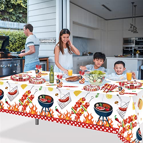 Image of 3 Pcs BBQ Disposable Tablecloths, Hamburger Theme Rectangle Tablecloth, Decoration Tablecloths Party Supplies for Outdoor Parties