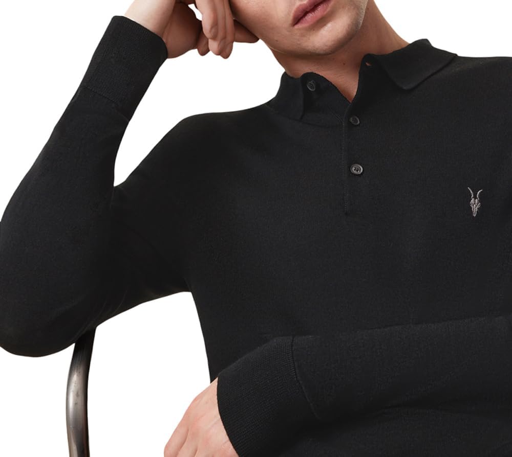 Allsaints Mens Mode Merino Ls Polo - Image 4