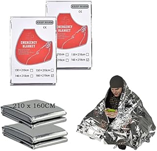 Emergency Foil Blankets, 1.6x2.1M Large Survival Thermal Space Blanket First Aid for Camping, Hiking, Marathons (2 Pack)