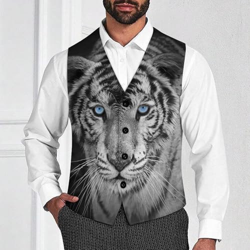White Tiger with Blue Eyes Men's Suit Vest Slim Fit V-Ncek Waistcoat Business Casual Vest2