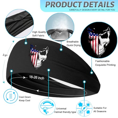 Image of 3pcs Sports Sweat Bands Headbands for Men Sweatbands Skull Workout Cooling Headbands for Men Women Running Headband Hairband Elastic Men's Head Sweat Band for Football