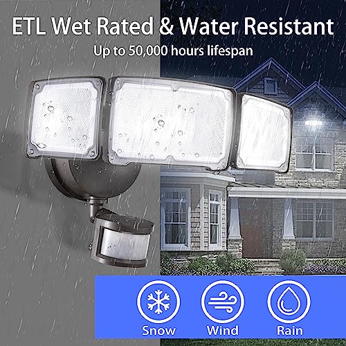 AWSENS Upgraded 3 Head LED Security Lights with Motion Sensor, 40W, 3800LM, Motion Security Light, 5000k, ETL Water Resistant, Motion Detected Flood Light for Garage, Yard, Porch (Bronze) by AWSENS - Used condition - Image 2