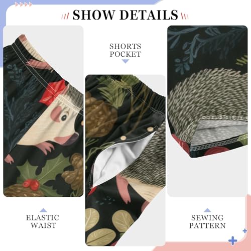 Hedgehog Pine Cone Print Boys Long Pants Soft Trousers Elastic Waist Kids Lounge Bottoms with Pockets S-XL4