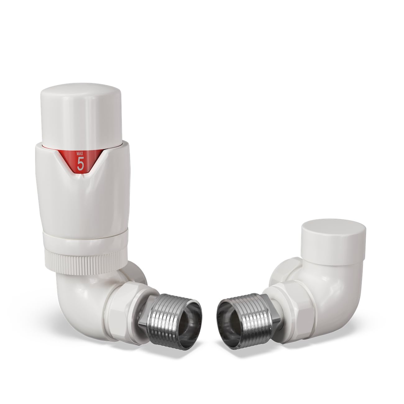 Uk Radiators White - Corner Thermostatic Radiator Valve (Trv) - 15Mm Corner Lockshield - Glossy White Colour - Energy Saving 1/2" X 15Mm Brass Corner Valve