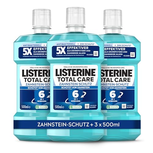LISTERINE Total Care Zahnstein-Schutz (500 ml), schützende Mundspülung gegen Zahnstein mit 6 in 1 Wirkung, antibakterielles Mundwasser schützt vor Zahnfleischproblemen, bis zu 24h frischer Atem LISTERINE Total Care Zahnstein-Schutz (500 ml), schützende Mundspülung gegen Zahnstein mit 6 in 1 Wirkung, antibakterielles Mundwasser schützt vor Zahnfleischproblemen, bis zu 24h frischer Atem