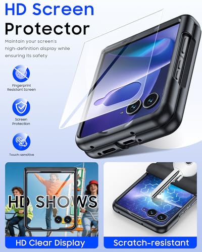 Image of Magnetic for Motorola Razr+ Plus 2026 Case /Razr+ Plus 2025 Case with Hinge Protection & Built-in Outer Screen Protector, Fit for Magsafe, Leather Matte Case for Razr+ 2026 /2025-Black Gray