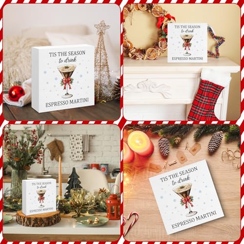 Image of Christmas Decor, Espresso Martini Wood Box Sign, Farmhouse Christmas Home Office Decorations for Desk Table Shelf 5 X 5 Inches