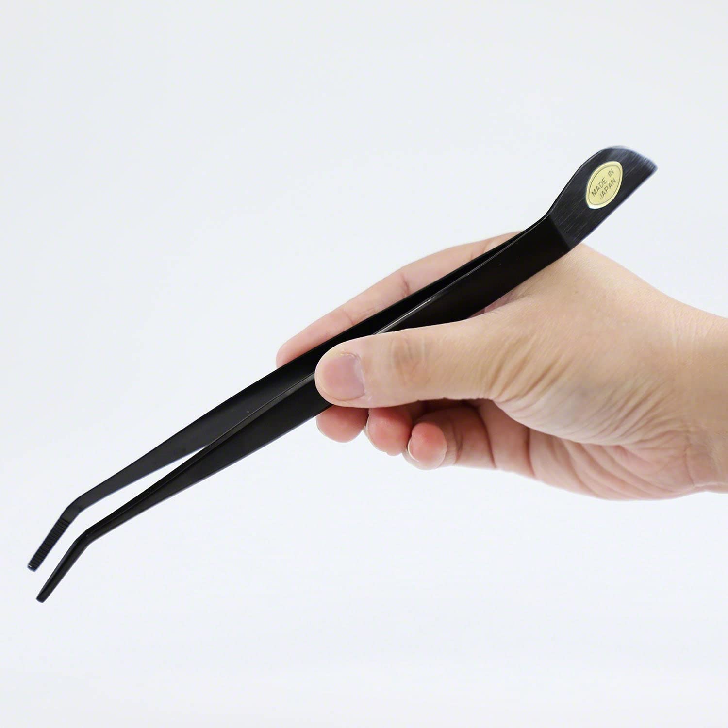 Wazakura Pince Courbée avec Spatule pour Bonsaï 220 mm, FABRIQUÉE AU JAPON, Outil Japonais pour le Soin Quotidien, le Désherbage et l'Élimination des Feuilles, Acier Inoxydable, Revêtement noir