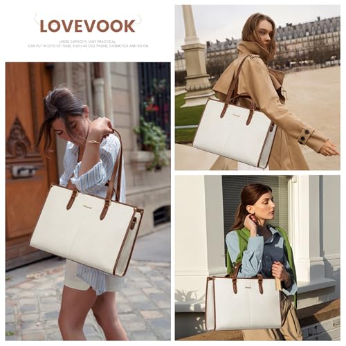 LOVEVOOK Women's Laptop Tote with Clutch, Vintage Leather Work Bag for Business or Office Use2