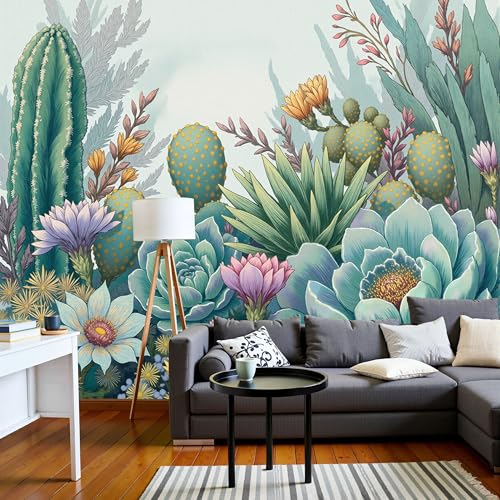 Papier peint panoramique cactus pour illuminer un mur blanc