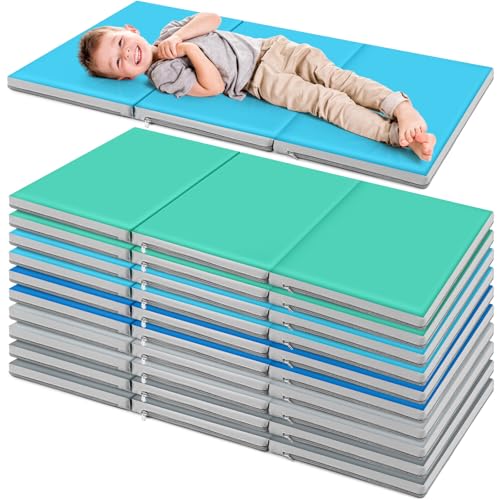 Image of Wesiti 5 Pcs Folding Kids Nap Mats for Preschool Daycare, 3 Section Folding Rest Mats Sleeping for Kids Toddler Nap 1 Inch Thick, Kindergarten School Classroom Supplies (Fresh)